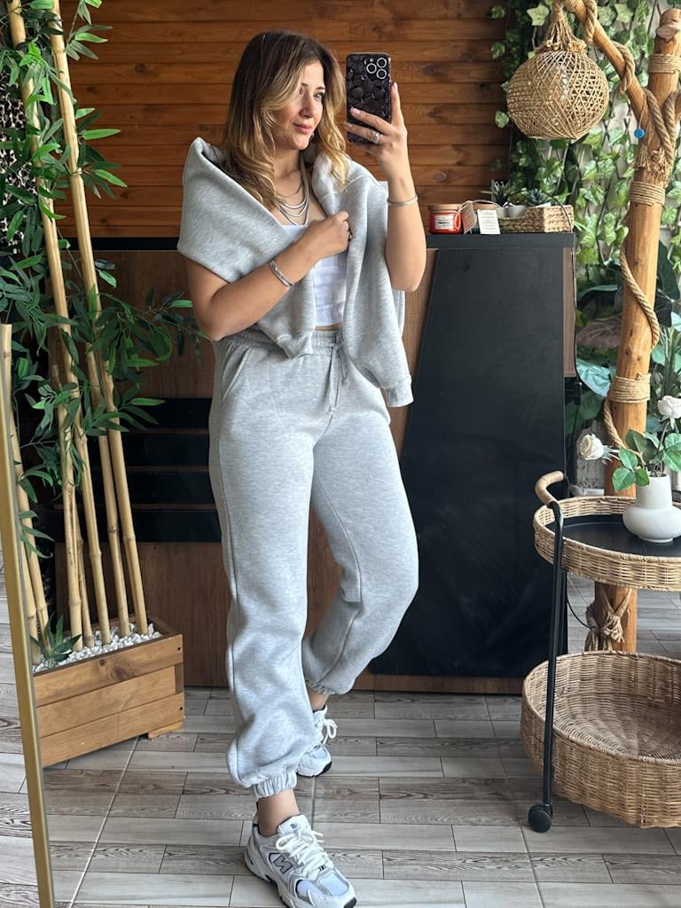 Lüks Kalite Omuzu Dikişli Oversize Basic Sweat Gri