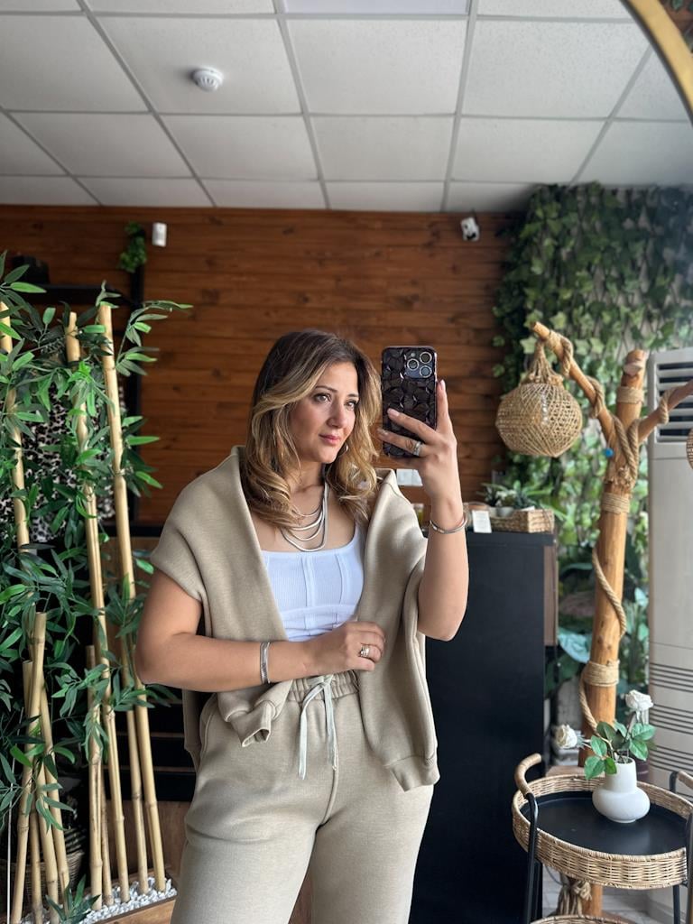 Lüks Kalite Omuzu Dikişli Oversize Basic Sweat Bej