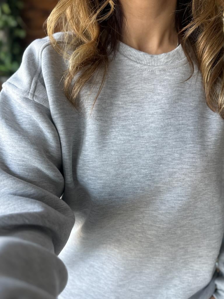 Lüks Kalite Omuzu Dikişli Oversize Basic Sweat Gri