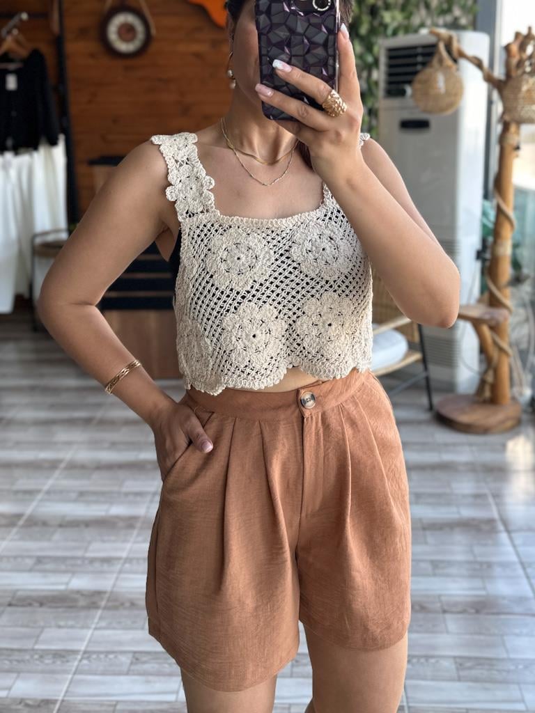 Lüks Kalite Taba Renk Pensli Şort