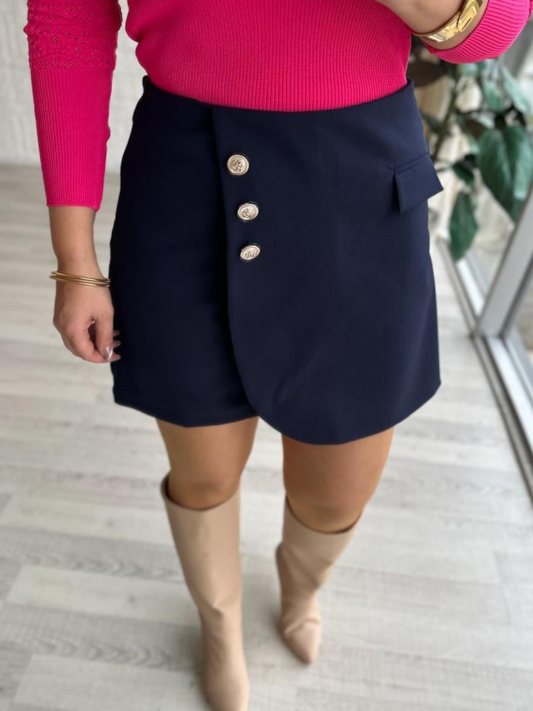 Marka Model Gold Düğmeli Şort Etek  Lacivert