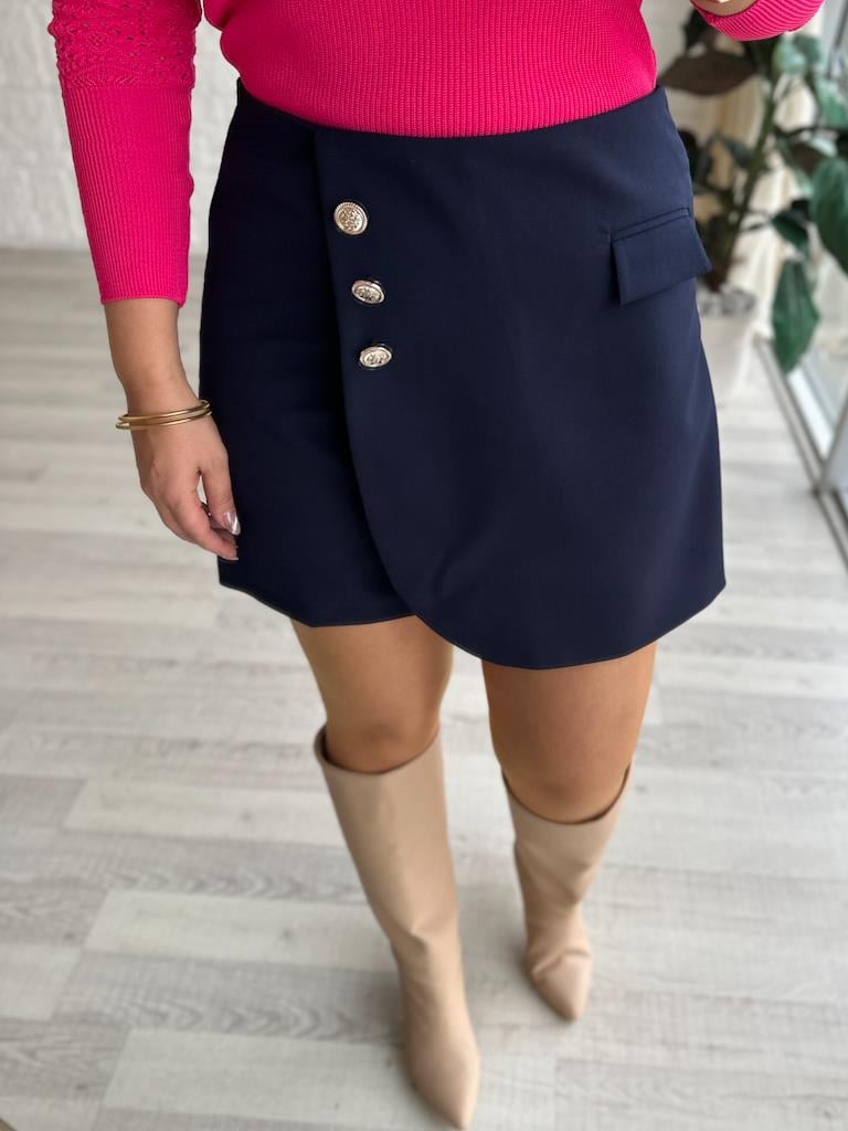 Marka Model Gold Düğmeli Şort Etek  Lacivert
