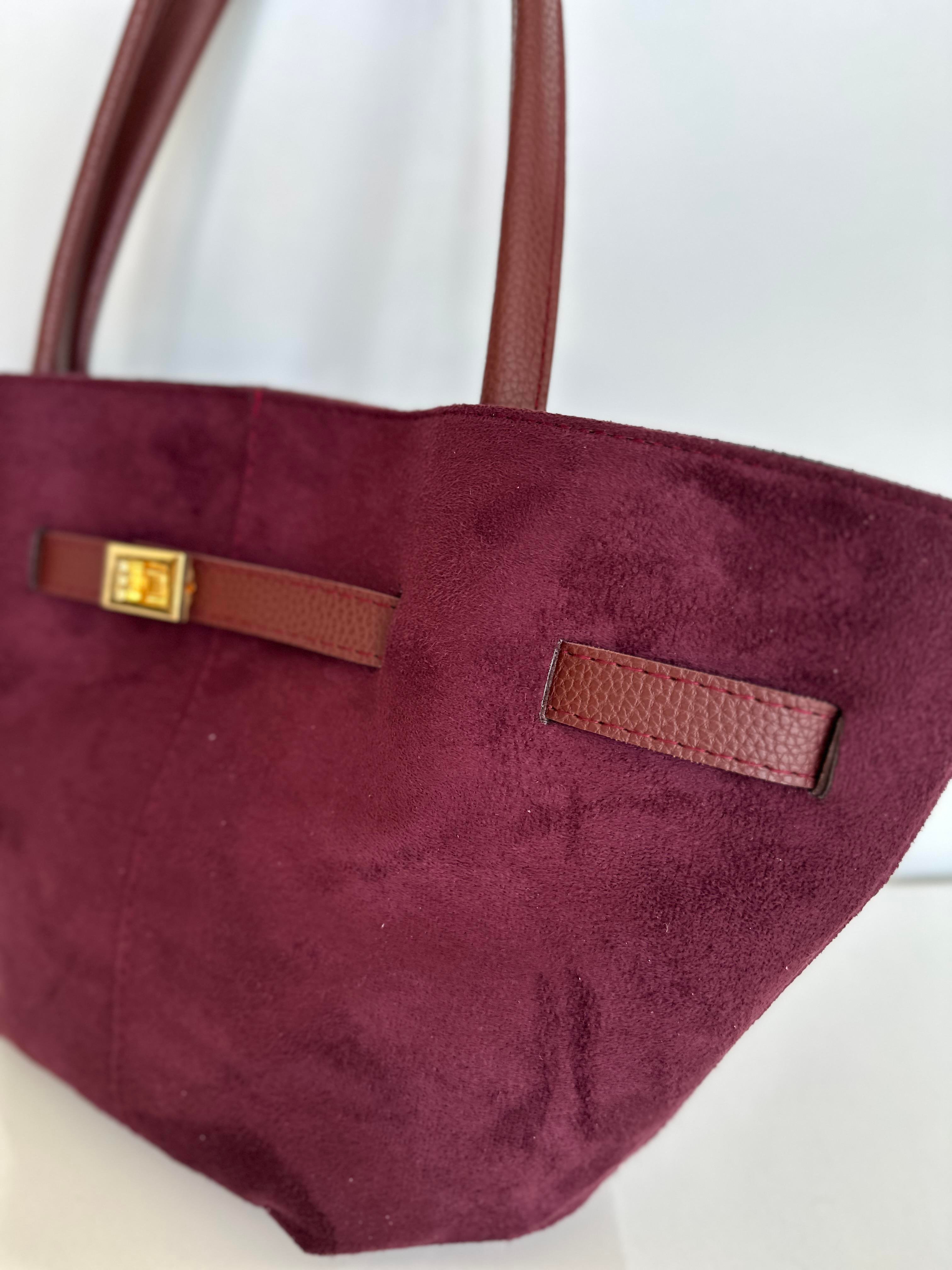 Marka Model Kemerli Süet Çanta Bordo