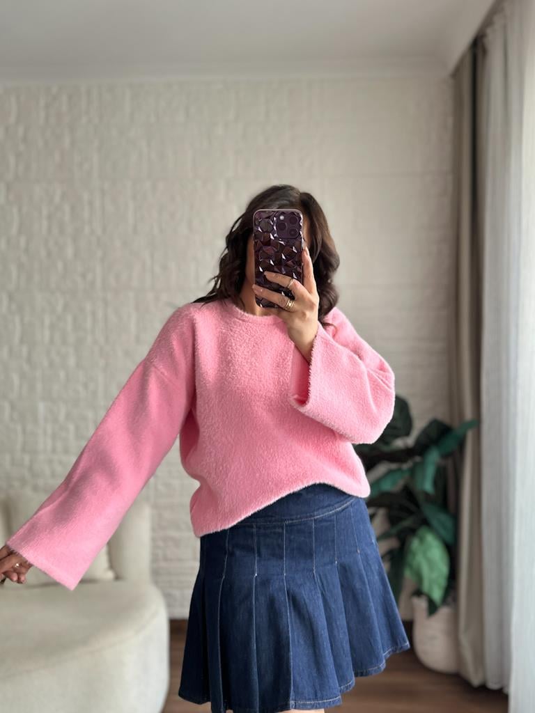 Marka Model Premium Oversize Yumoş Kazak Pembe