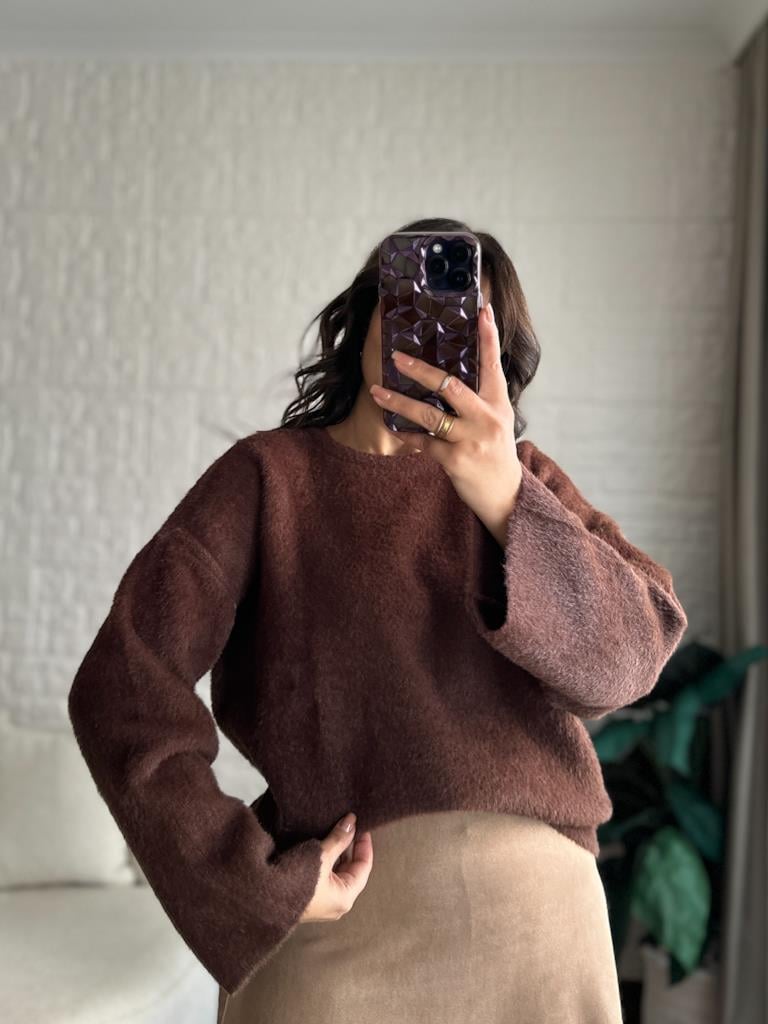 Marka Model Premium Oversize Yumoş Kazak Kahverengi