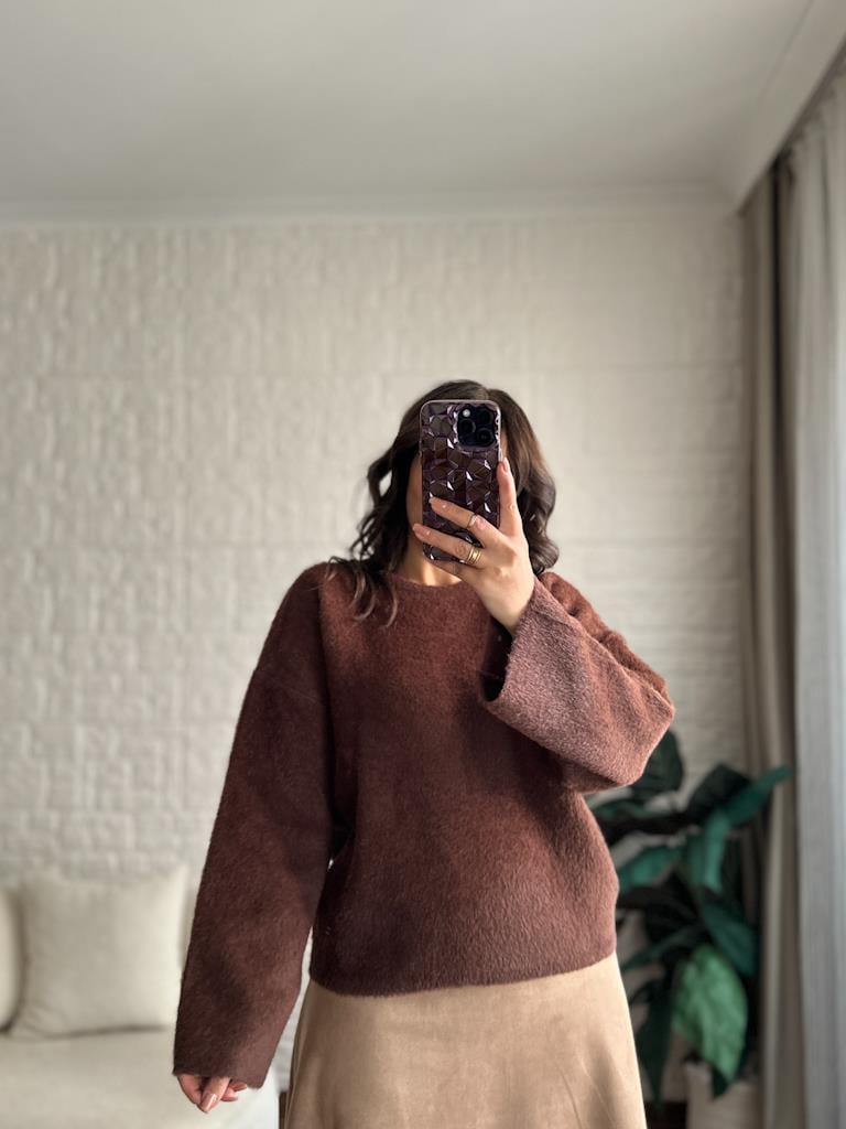 Marka Model Premium Oversize Yumoş Kazak Kahverengi