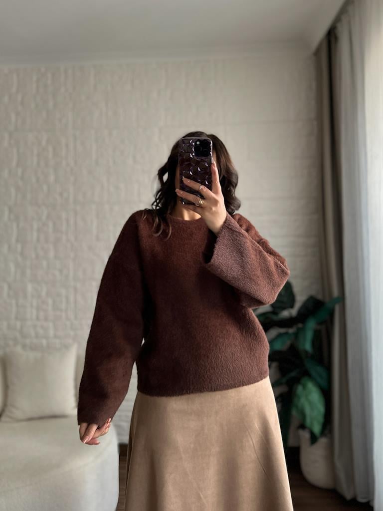 Marka Model Premium Oversize Yumoş Kazak Kahverengi