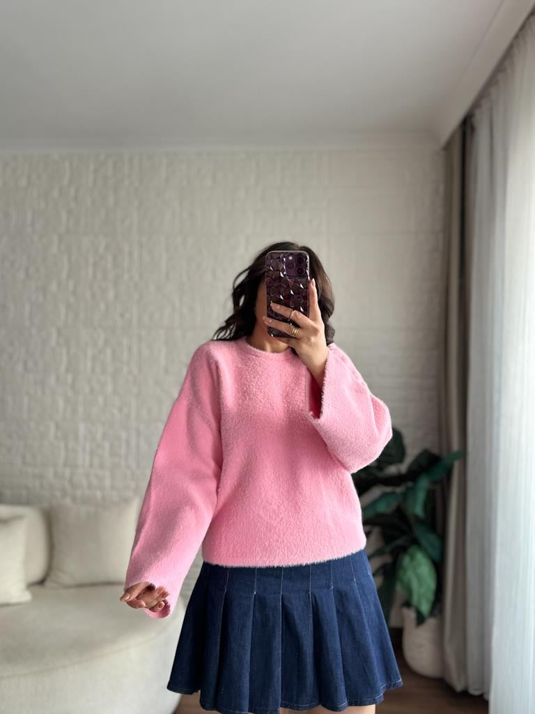 Marka Model Premium Oversize Yumoş Kazak Pembe