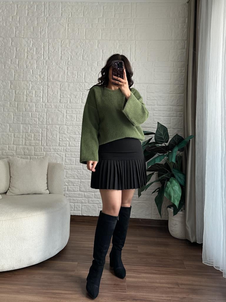 Marka Model Premium Oversize Yumoş Kazak Yeşil