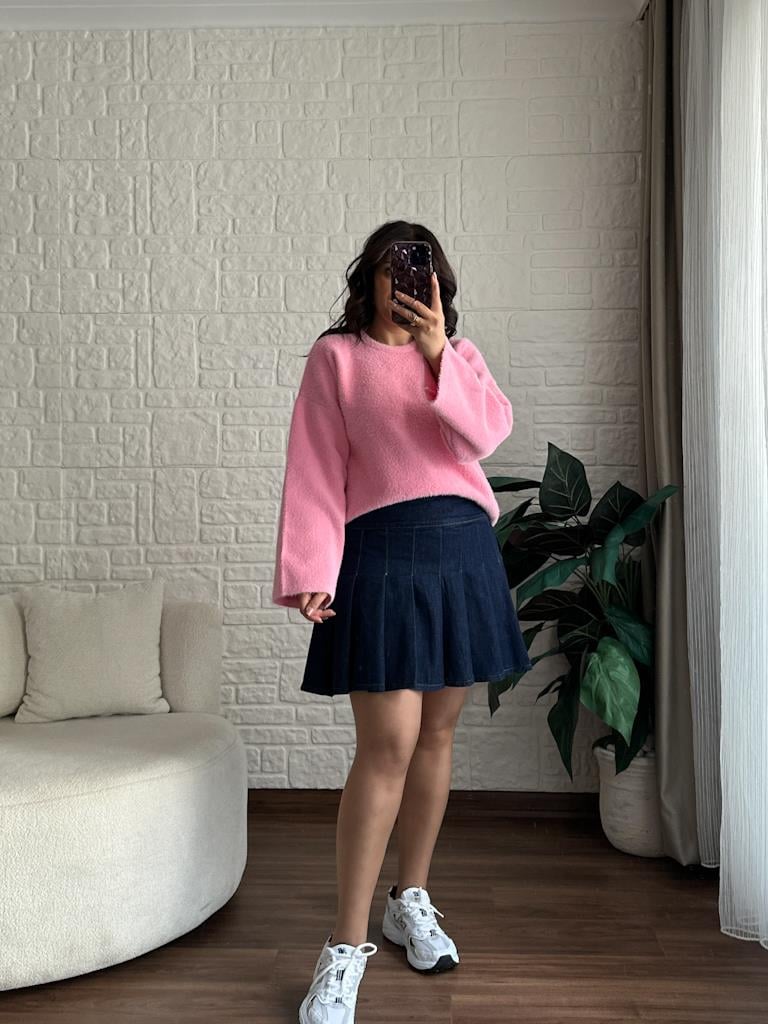 Marka Model Premium Oversize Yumoş Kazak Pembe