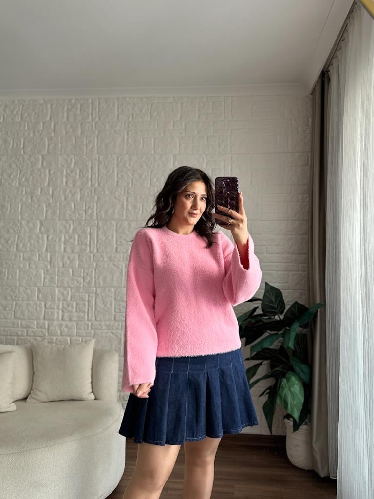 Marka Model Premium Oversize Yumoş Kazak Pembe