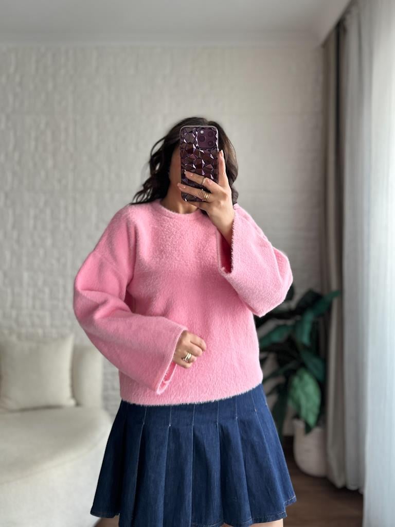 Marka Model Premium Oversize Yumoş Kazak Pembe