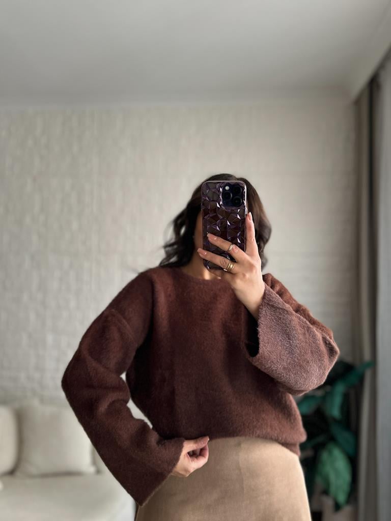 Marka Model Premium Oversize Yumoş Kazak Kahverengi