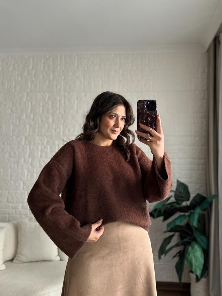 Marka Model Premium Oversize Yumoş Kazak Kahverengi