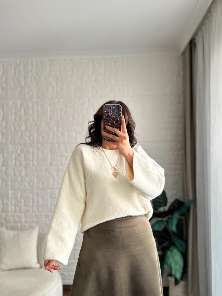 Marka Model Premium Oversize Yumoş Kazak Ekru