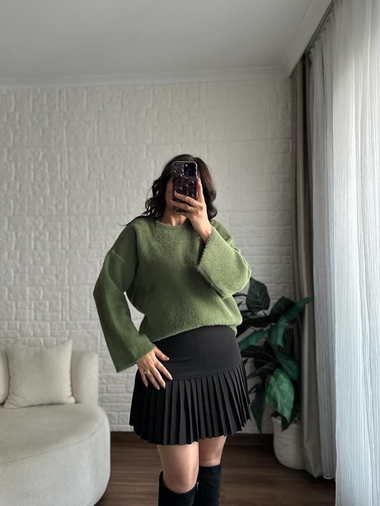 Marka Model Premium Oversize Yumoş Kazak Yeşil