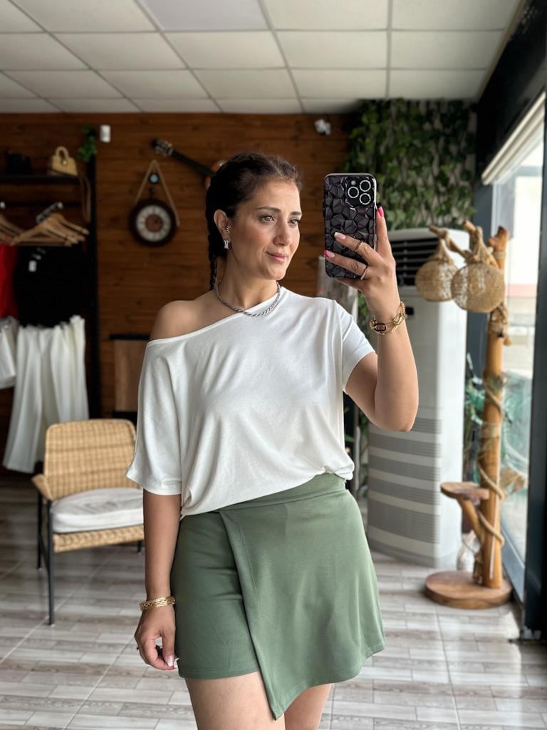 Modal Kumaş Oysh Sort Etek Haki Yeşil