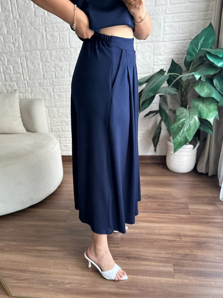 Modal Kumaş Vatkalı Etek Bluz Takım Lacivert