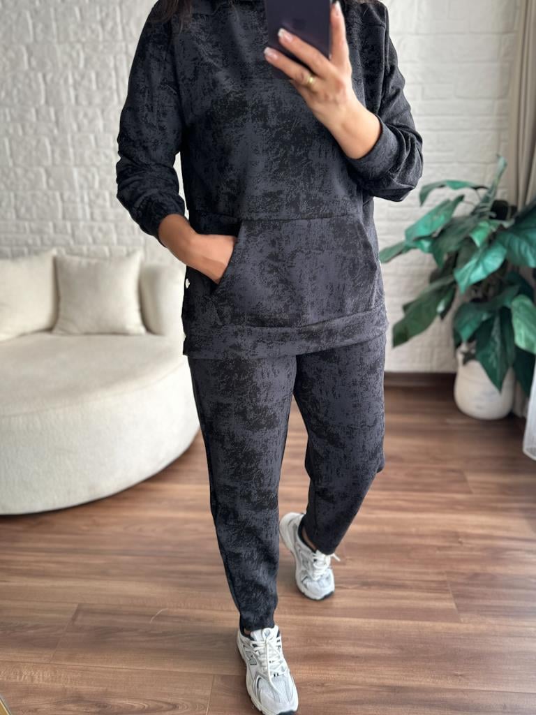 Modal Kumaş Yan ÇıtÇıtlı Batik Model Modal Takım Antrasit