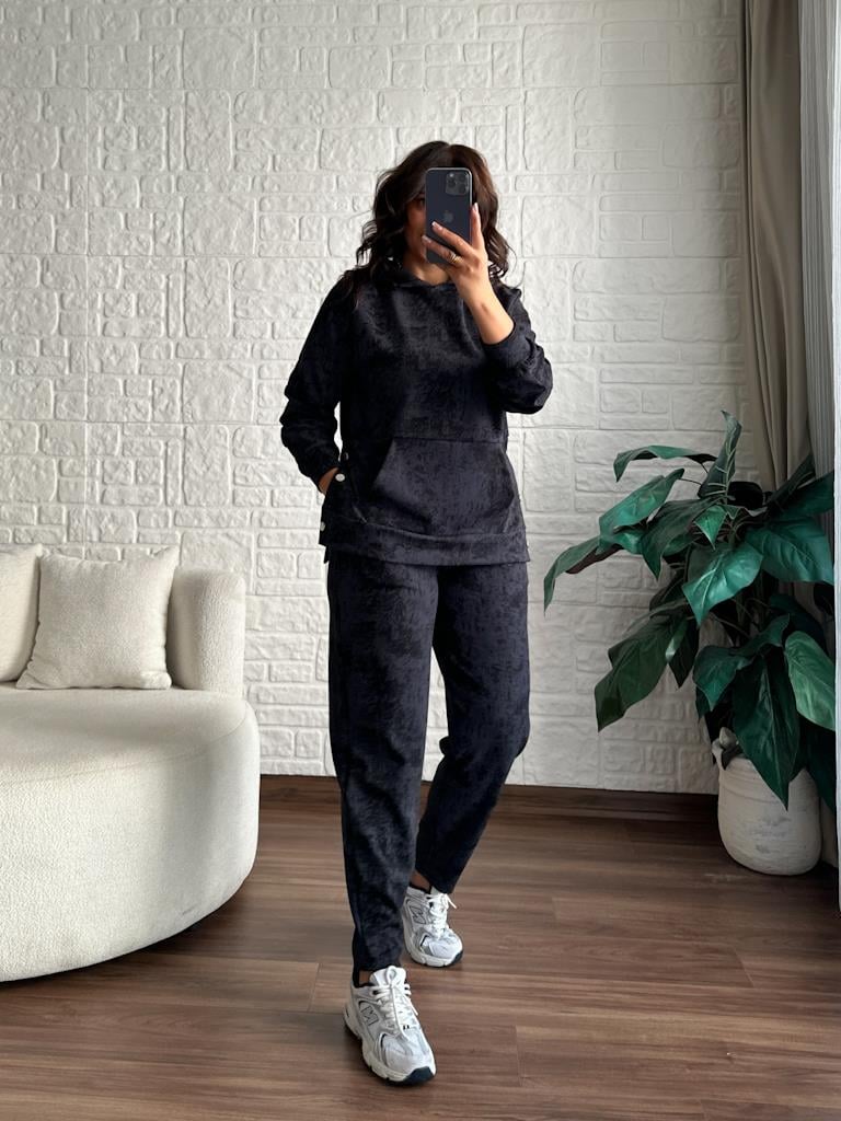 Modal Kumaş Yan ÇıtÇıtlı Batik Model Modal Takım Antrasit