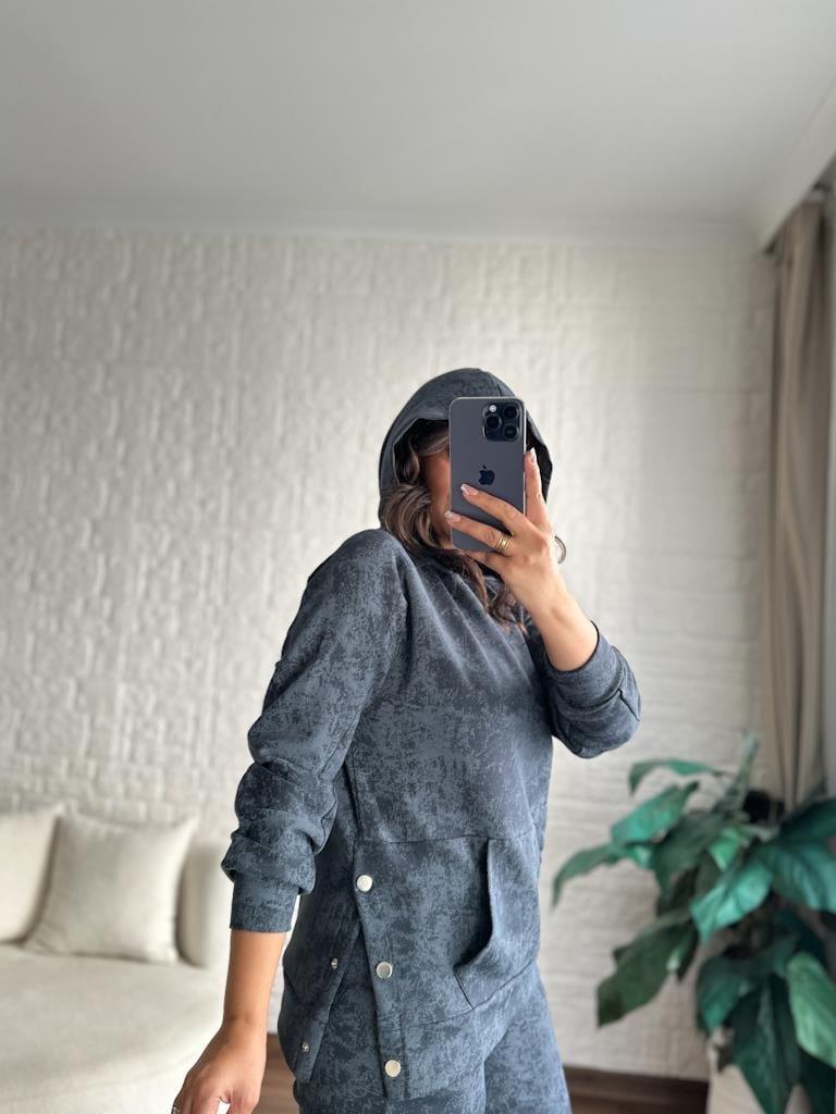 Modal Kumaş Yan ÇıtÇıtlı Batik Model Modal Takım Füme