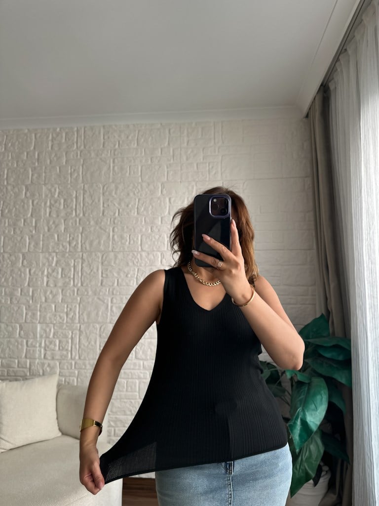 Modern V Yaka Fitilli Full Likralı Triko Siyah