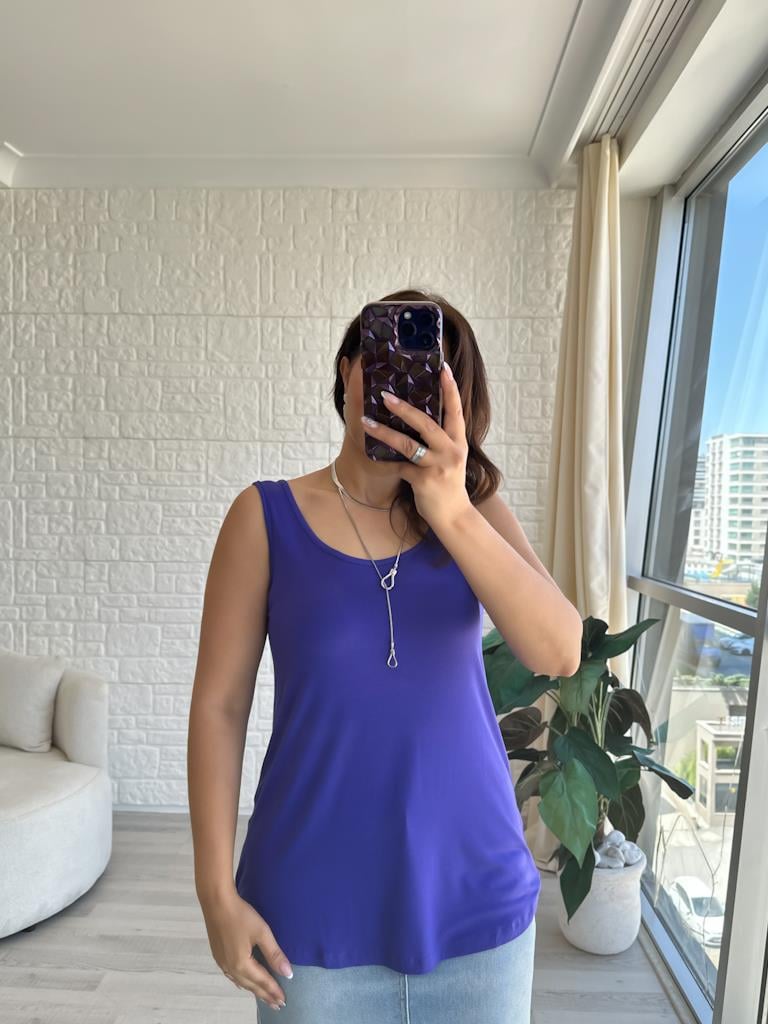 Mor Kalın Askılı Dökümlü Premium Modal Atlet Bluz