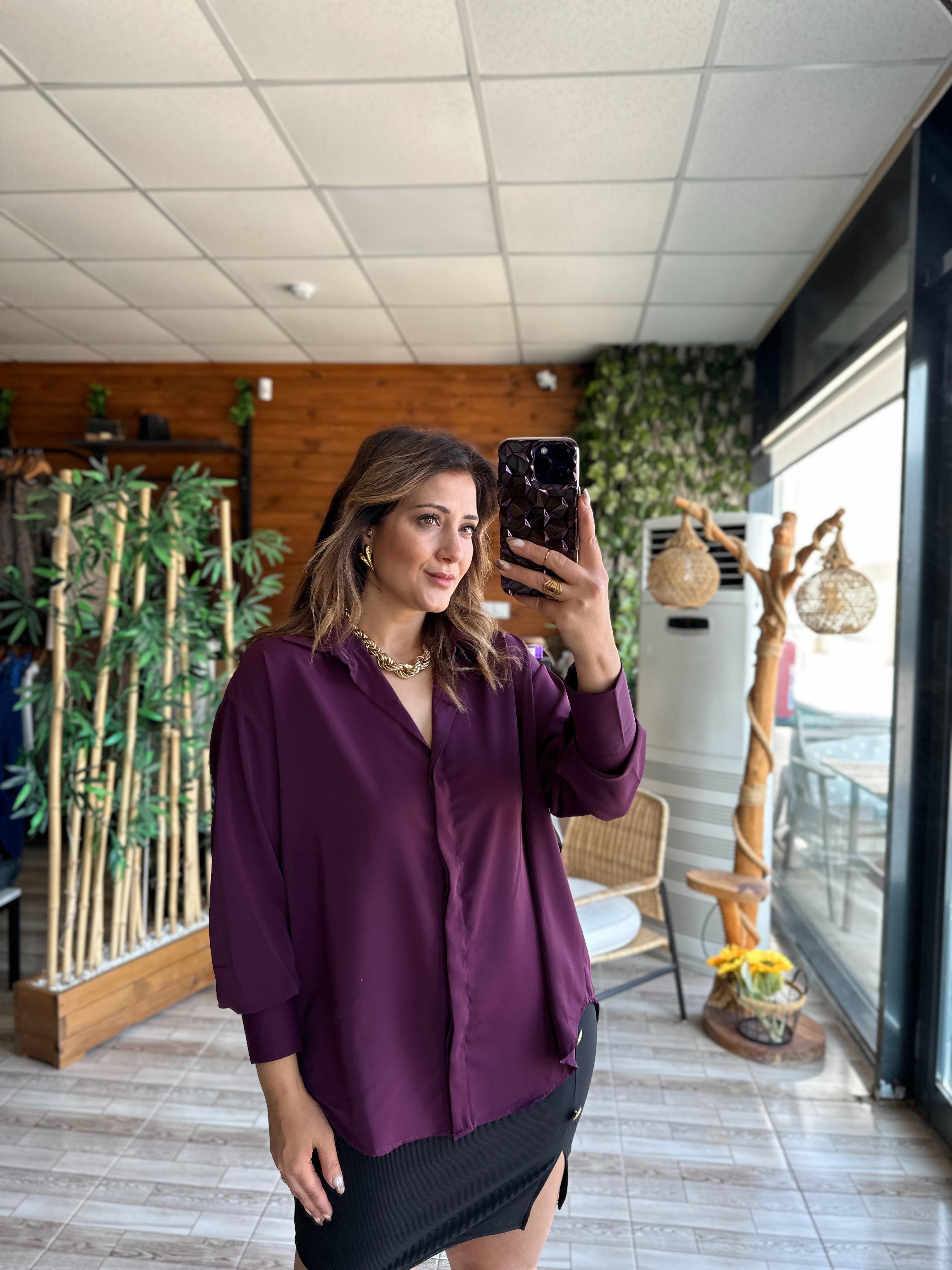 Mor Over Size İpek Krep Gömlek