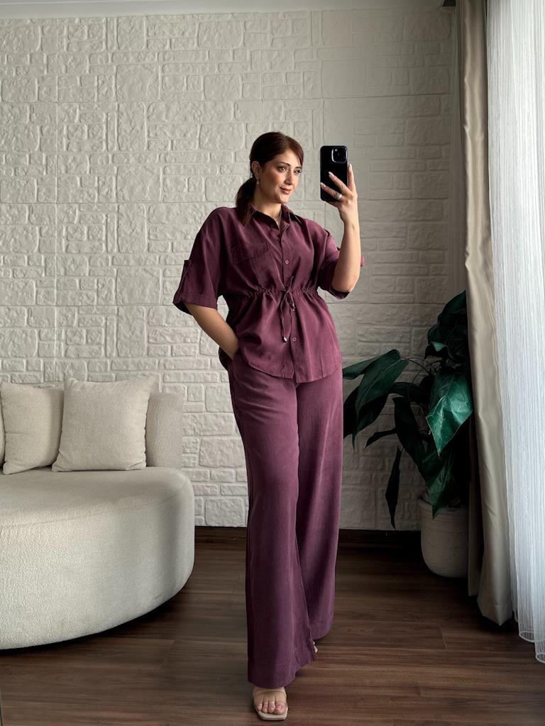 Mürdüm Modal Kumaş Bel Bağcıklı Premium Takım