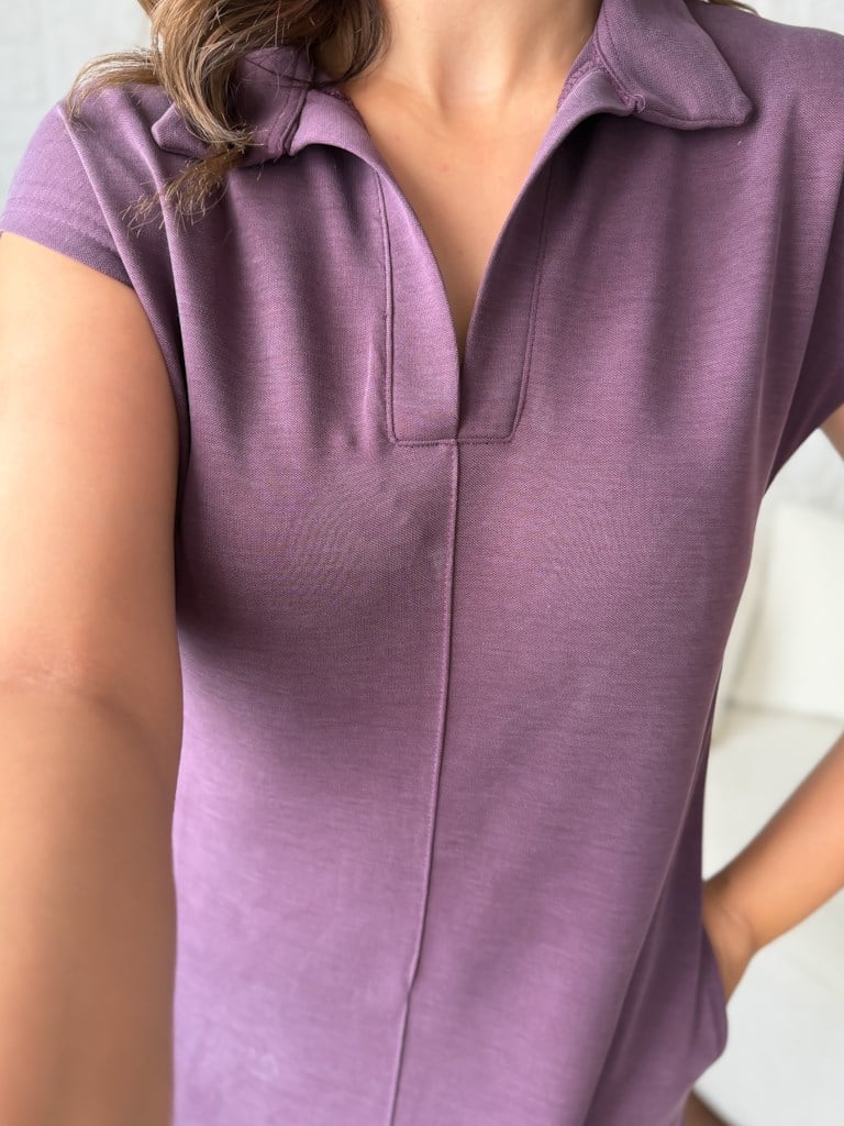 Mürdüm  Polo Yaka Pike Modal Elbise