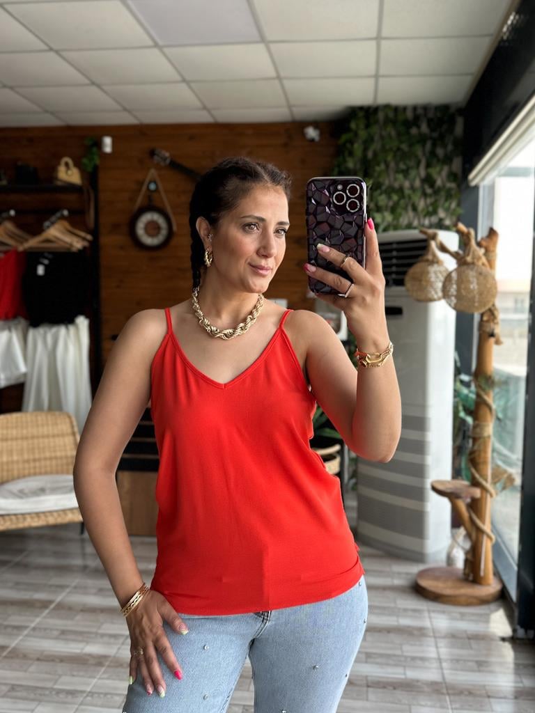 Nar Çiçeği İthal Aerobin Kumaş Askılı Bluz