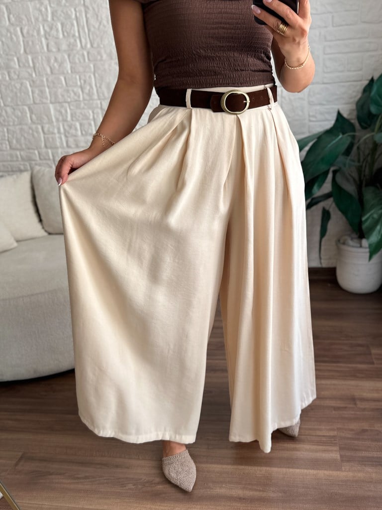 Natural Kemerli Pantolon Etek