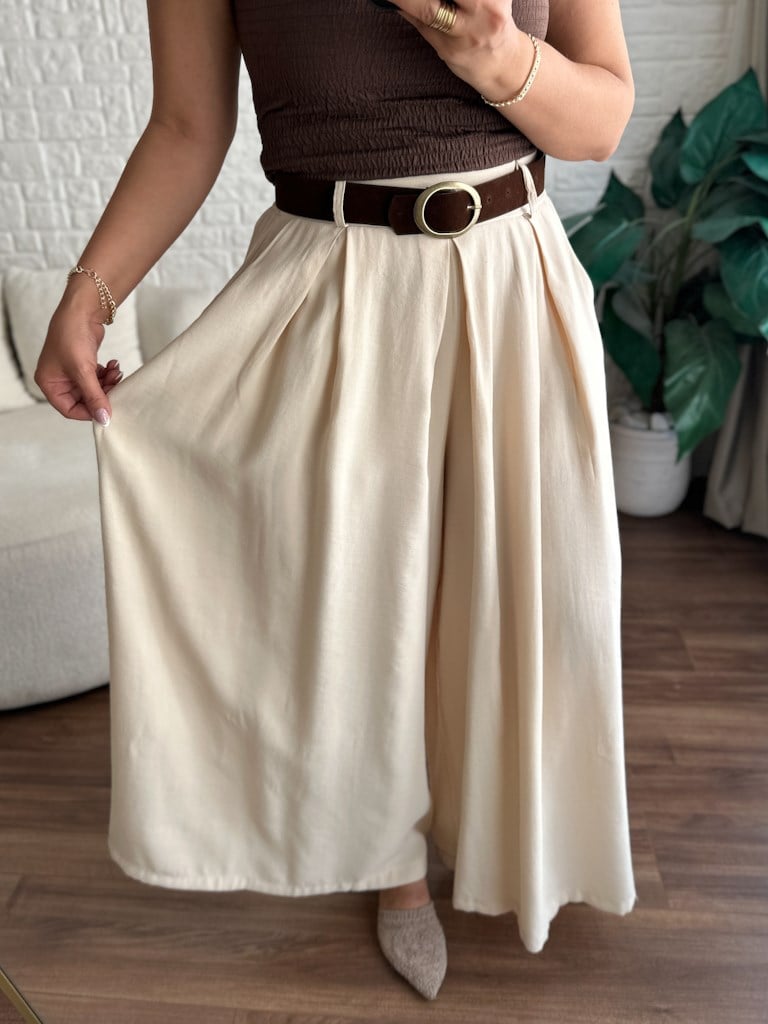 Natural Kemerli Pantolon Etek