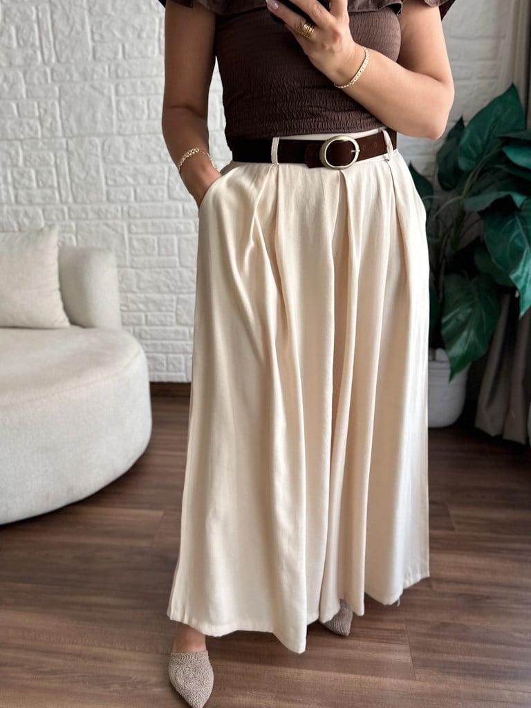 Natural Kemerli Pantolon Etek