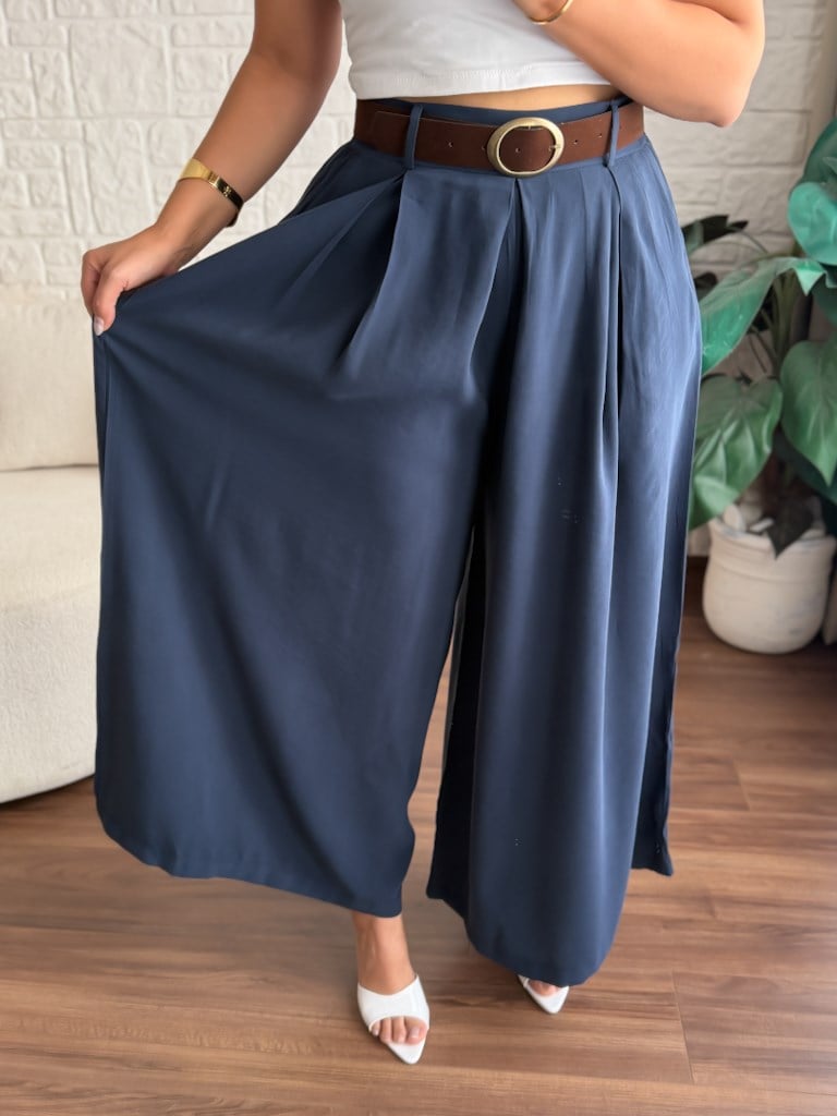 Natural Kemerli Pantolon Etek Lacivert