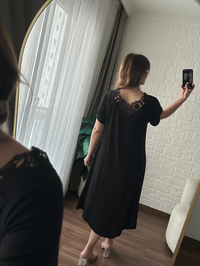 Ön Arka Dantel Yaka Modal Tok Penye Elbise