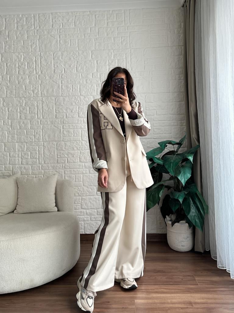 Önü Nakışlı Atlas Spor Blazer Ceket Bej