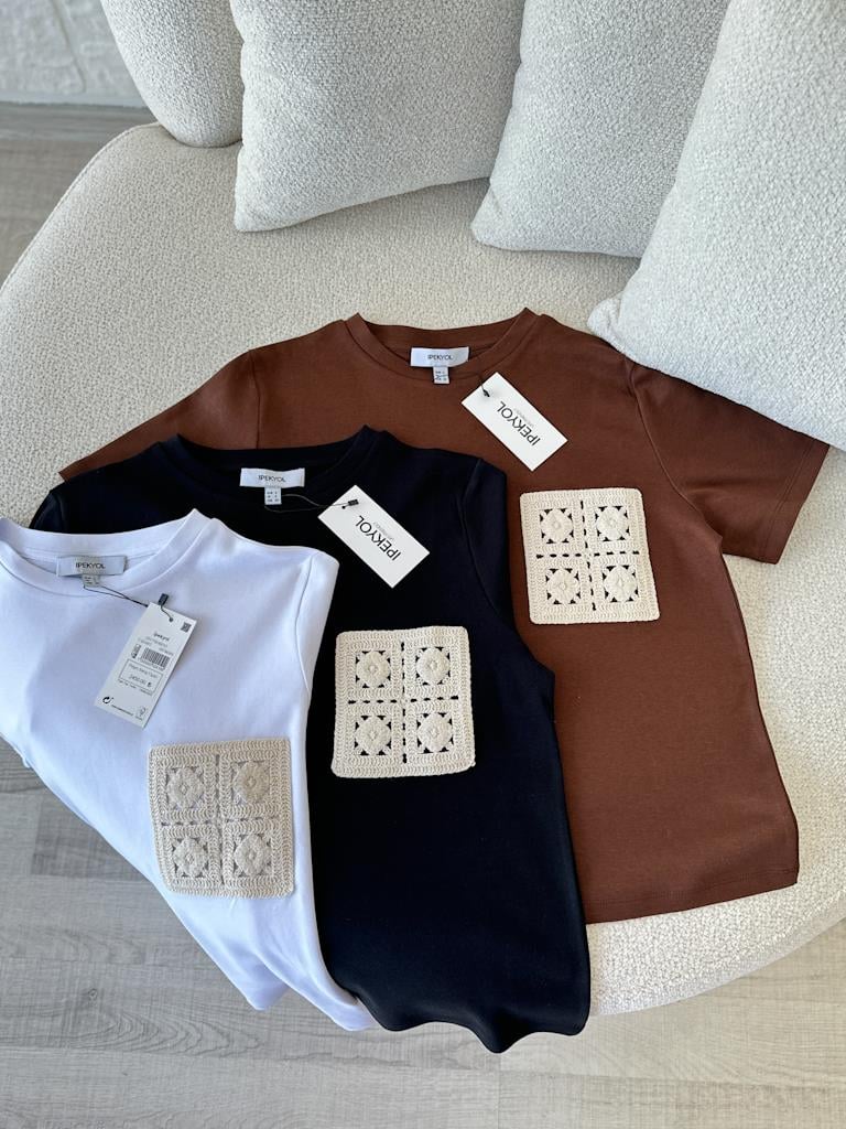 Orijinal Marka Dantel Cep Detaylı Basic Bluz Beyaz