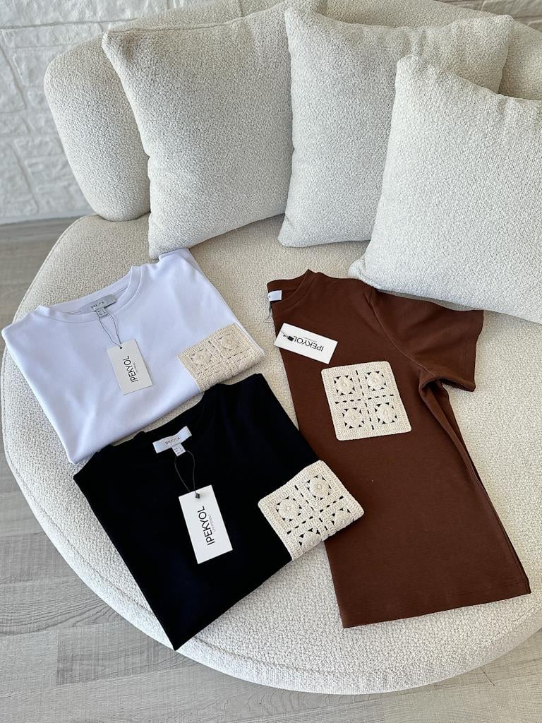 Orijinal Marka Dantel Cep Detaylı Basic Bluz Beyaz