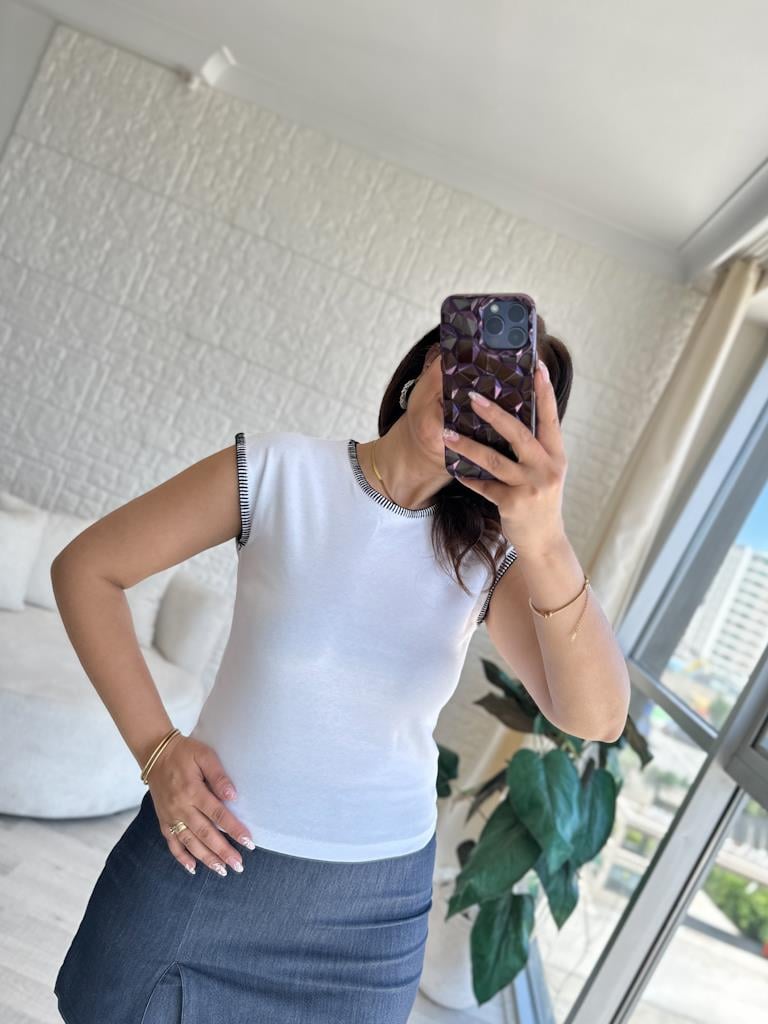 Orijinal Marka Dikiş Biyeli Premium Tişört Beyaz