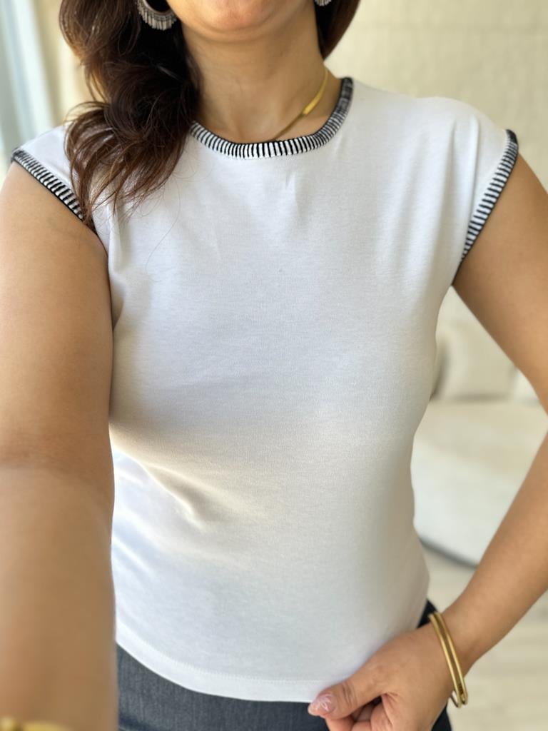 Orijinal Marka Dikiş Biyeli Premium Tişört Beyaz