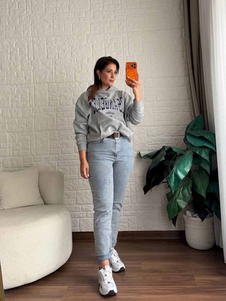 Orijinal Marka Gri Melenaj Simli Kapüşonlu Sweatshirt