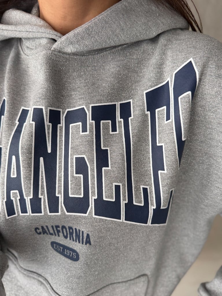 Orijinal Marka Gri Melenaj Simli Kapüşonlu Sweatshirt