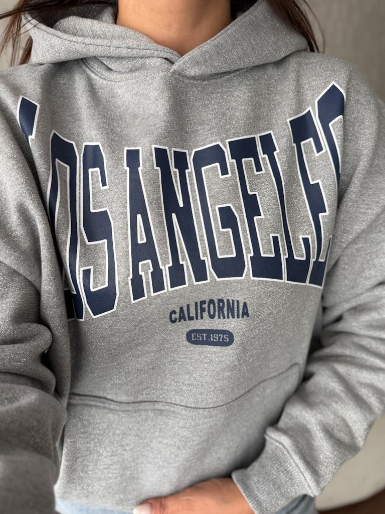 Orijinal Marka Gri Melenaj Simli Kapüşonlu Sweatshirt
