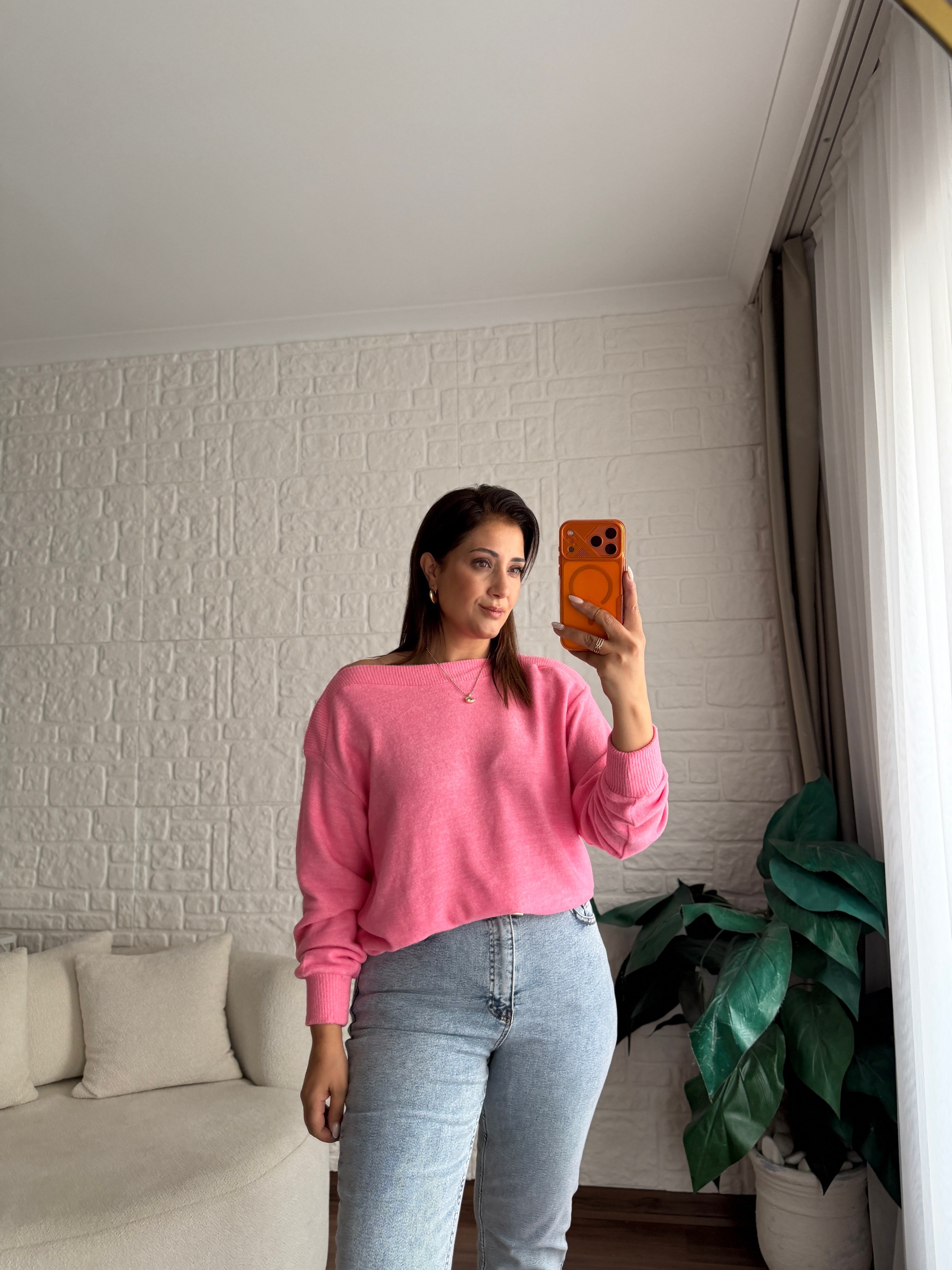Orijinal Marka Kayık Yaka Triko Kazak Pembe