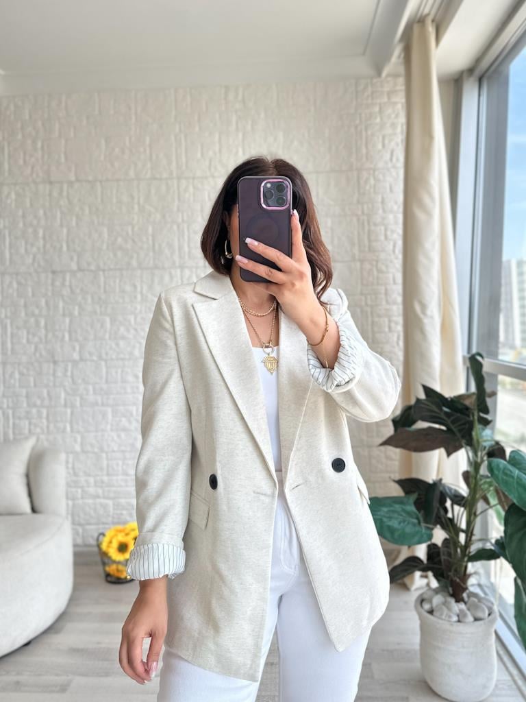 Orijinal Marka Keten Blazer Ceket Krem