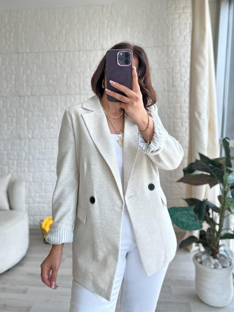 Orijinal Marka Keten Blazer Ceket Krem