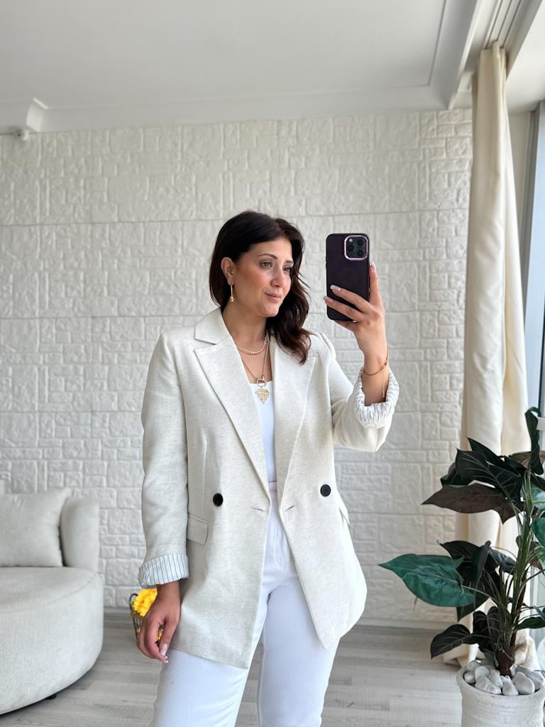 Orijinal Marka Keten Blazer Ceket Krem