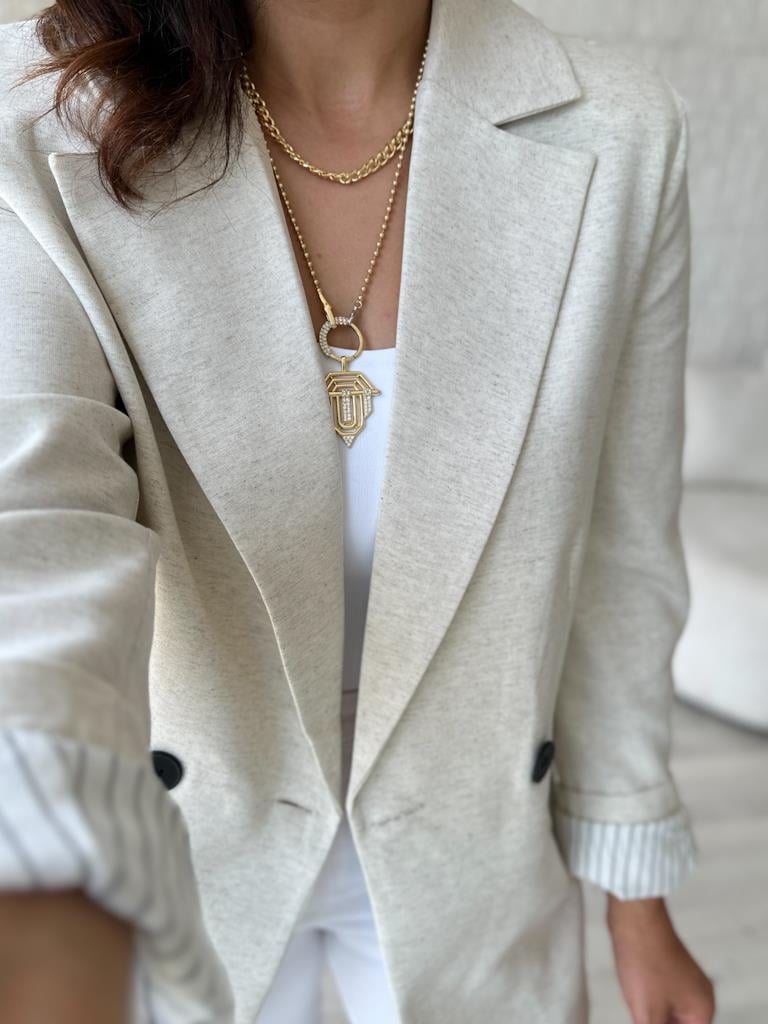 Orijinal Marka Keten Blazer Ceket Krem