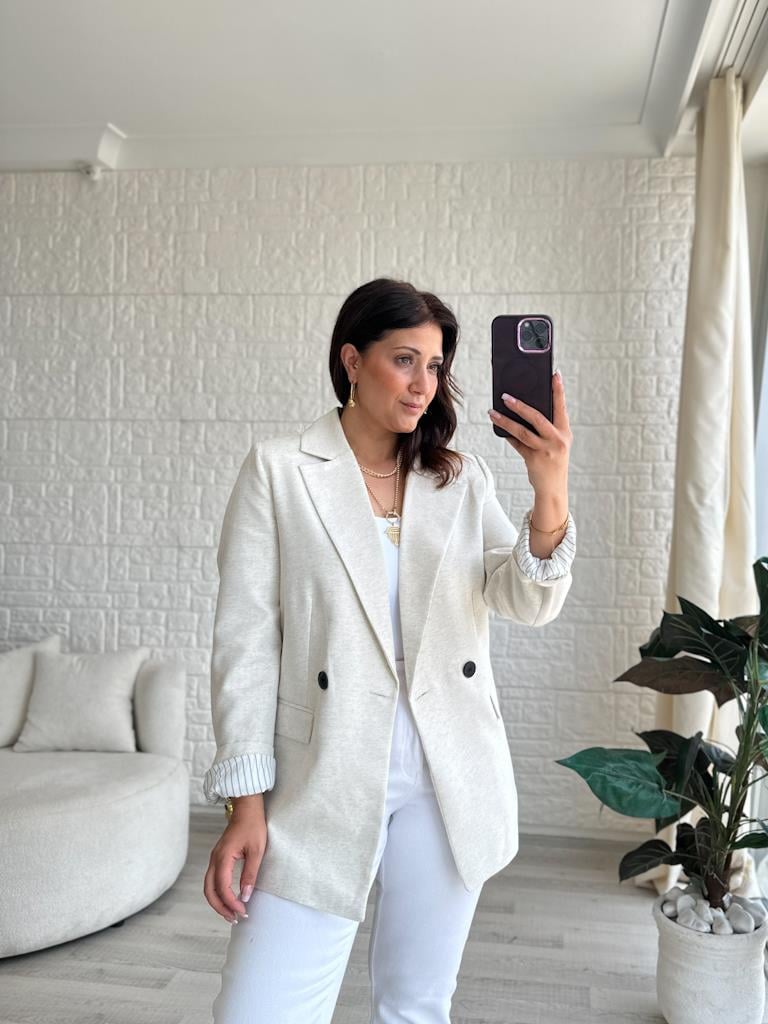 Orijinal Marka Keten Blazer Ceket Krem